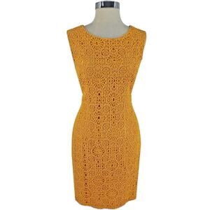 Trina Turk vintage style yellow crochet lace fitted sheath dress, 6